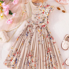 Girls Floral Graphic Pleated Dress For Party Beach Vacation