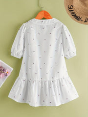 Girls Leaf Print Casual Dress for Autumn & Spring