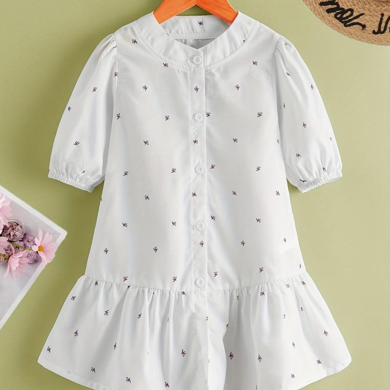 Girls Leaf Print Casual Dress for Autumn & Spring