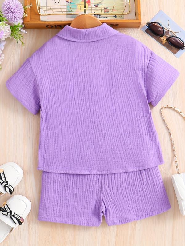 Kids Button Down Short Sleeve Jacket & Cropped Camisole & Shorts Girls Suit