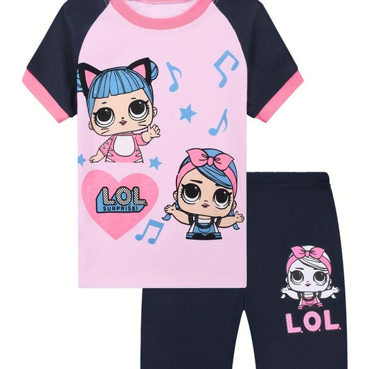 2pc Toddler Girls Cartoon Graphic Pajama Set