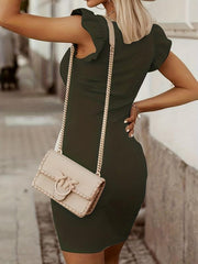 Ruffle Trim Bodycon Dress Crew Neck Bag Hip Summer Dress Women's