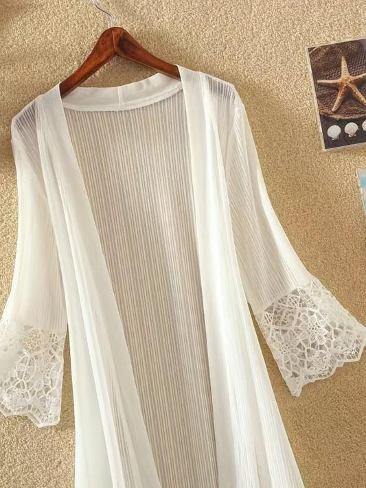 Lace Eyelet Embroidery Cover Up Open Front Sun Protective Cardigan