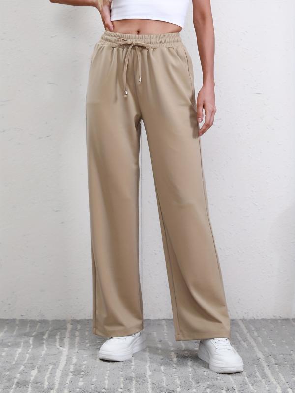 Drawstring Waist Straight Leg Pants High Waist Casual