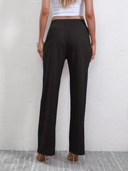 Drawstring Waist Straight Leg Pants High Waist Casual