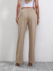 Drawstring Waist Straight Leg Pants High Waist Casual
