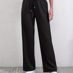 Drawstring Waist Straight Leg Pants High Waist Casual