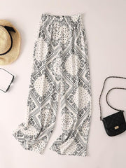Paisley Scarf Print Wide Leg Pants Boho Casual Loose Pants