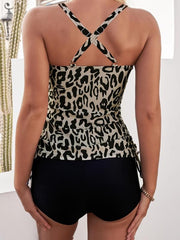 Print Round Neck Tankini Sets Boxer Short Two Pieces Swimsuit Women's Swimwear