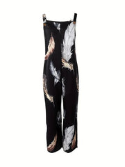 Feather Print Tank Jumpsuit Sleeveless Casual Jumpsuit
