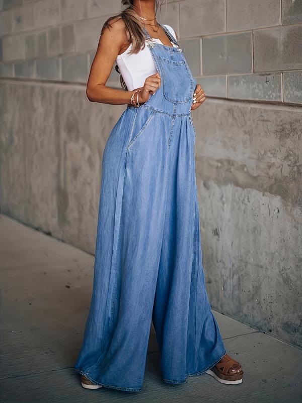 Sleeveless Denim Jumpsuit Casual Suspender Trousers