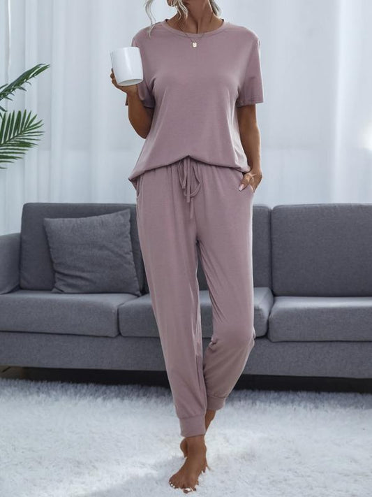 Casual Tie dye Pantsuits Two piece Set Short Sleeve Tops & Drawstring Loose Pan
