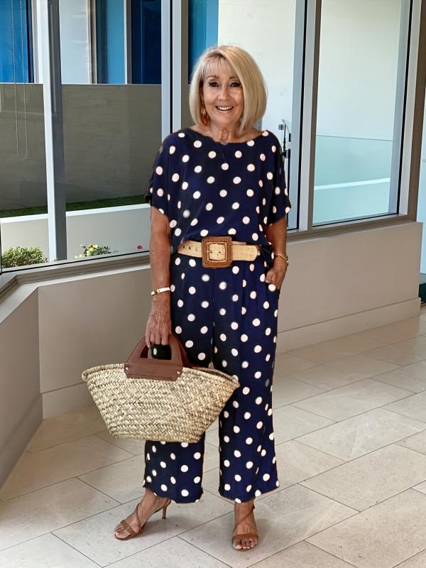 Polka Dot Two piece Set Short Sleeve T shirt & High Waist Elastic Pants