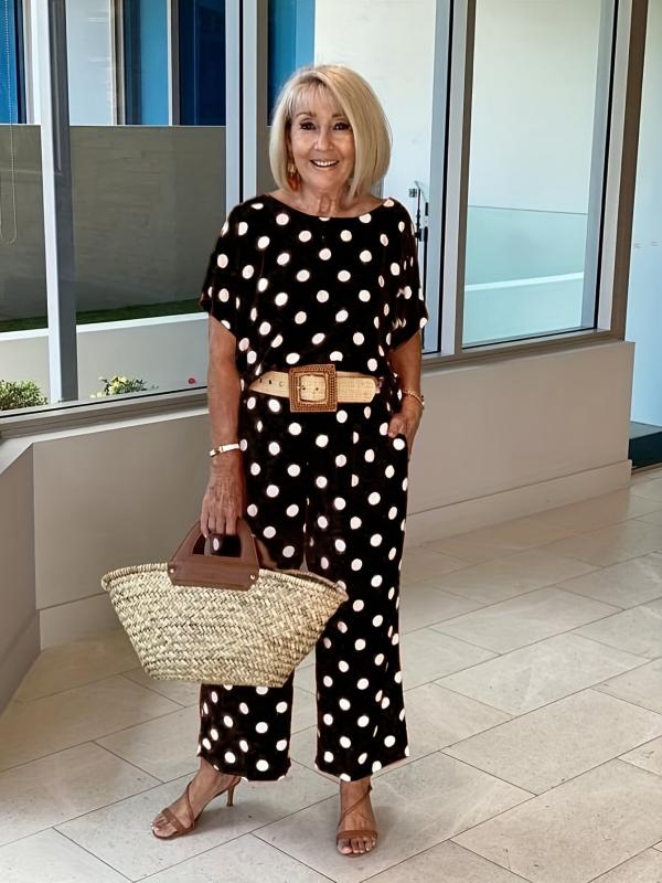 Polka Dot Two piece Set Short Sleeve T shirt & High Waist Elastic Pants
