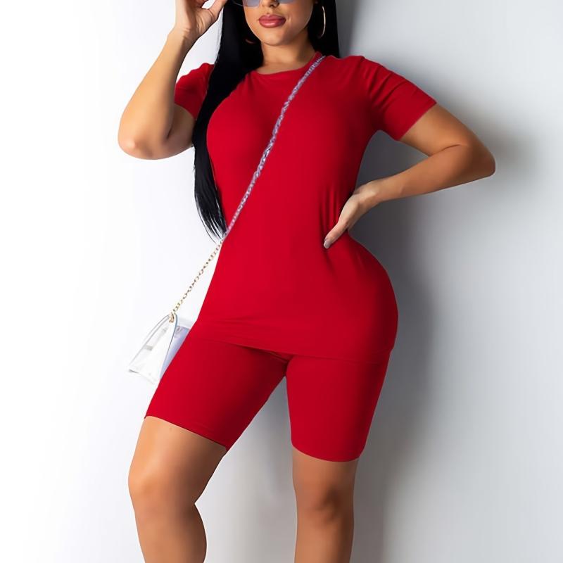 Casual Sports Set Crew Neck Short Sleeve T shirt & Leggings Women's Clothing