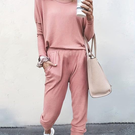 Casual Sporty 2pcs Set Long Sleeve Top & High Waist Pants