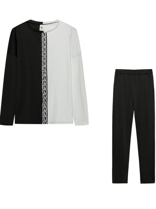 Casual 2pcs Set Block Top & High Waist Pants Women's Clothing