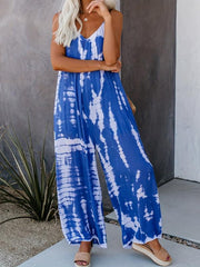 Boho Tie Dye Print Cami Jumpsuit V Neck Loose Casual Jumpsuit