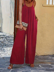 Boho Tie Dye Print Cami Jumpsuit V Neck Loose Casual Jumpsuit