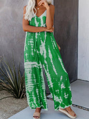 Boho Tie Dye Print Cami Jumpsuit V Neck Loose Casual Jumpsuit