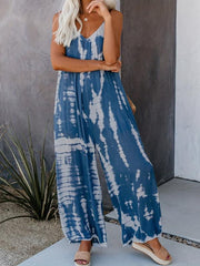 Boho Tie Dye Print Cami Jumpsuit V Neck Loose Casual Jumpsuit