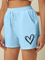 Heart Print Drawstring Shorts Solid Sports Casual Shorts Women's Clothing