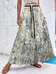 Vintage High Waist Polka Dot Pleated Maxi Skirt