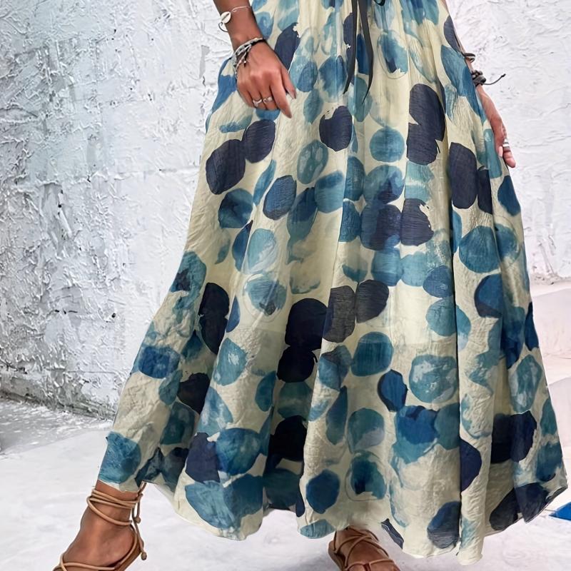 Vintage High Waist Polka Dot Pleated Maxi Skirt