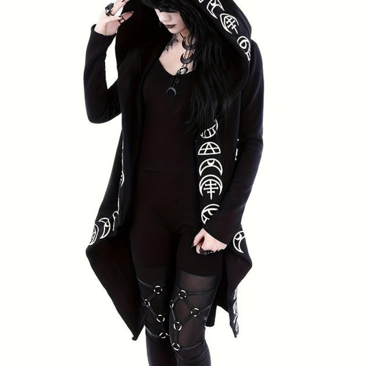 Gothic Style Witchcraft Pattern Hooded Cardigan