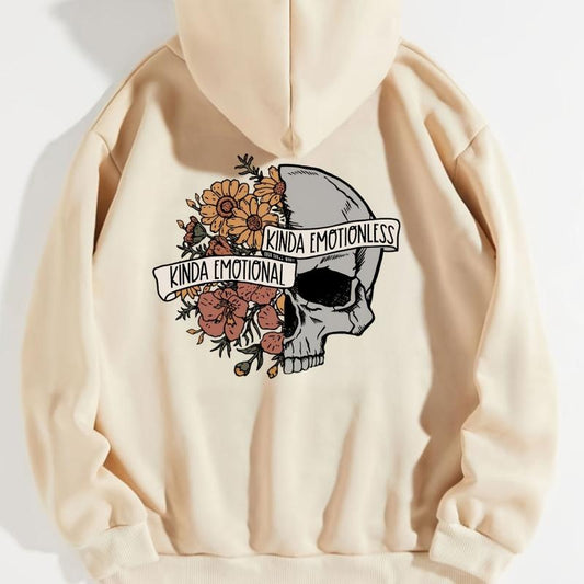 Floral & Skull Print Hoodies Drawstring Kangaroo Pocket Casual Sweatshirt