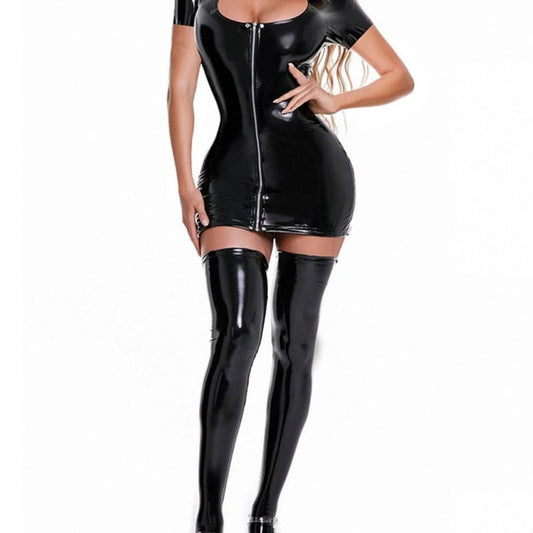Sexy Women's Patent Leather Mini Dress for Night Out