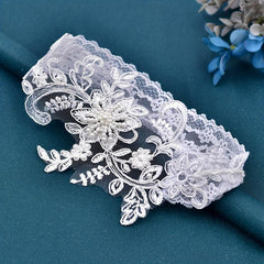 Floral Lace Garter Belt with Faux Pearl Decor