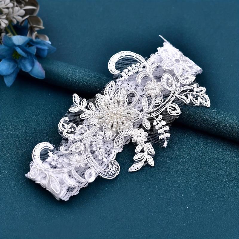 Floral Lace Garter Belt with Faux Pearl Decor
