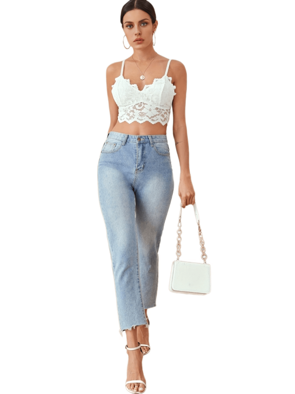 Floral Lace Push Up Bra with Scallop Trim