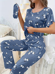 Floral Print Pajamas Set Short Sleeve Top & Pants