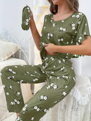 Floral Print Pajamas Set Short Sleeve Top & Pants