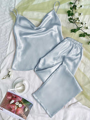 Satin Pajama Set V Neck Cami Top & Pants Women's Sleepwear