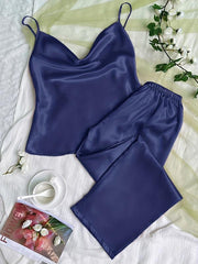 Satin Pajama Set V Neck Cami Top & Pants Women's Sleepwear