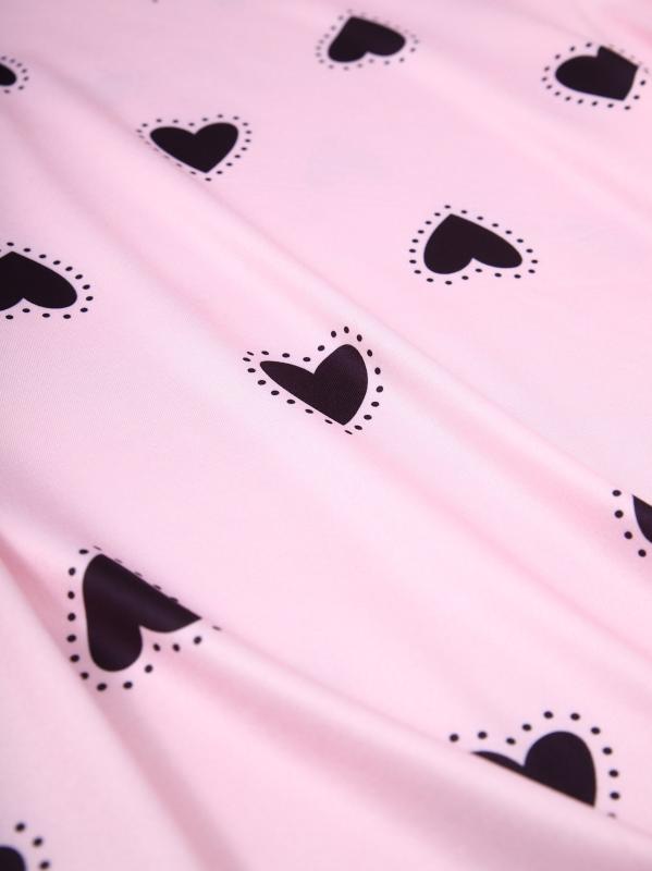 Heart Print Pajamas Set Short Sleeve Tee Top & Pants PJ Set