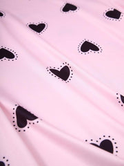 Heart Print Pajamas Set Short Sleeve Tee Top & Pants PJ Set