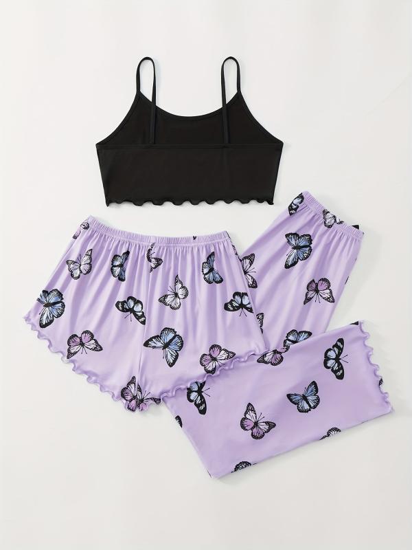 Summer Star Moon Print Pajamas Set Sleeveless Top & Shorts & Pant