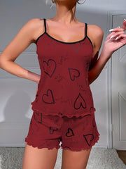 Letter Print Pajamas Set Crop Top & Lounge Shorts Women's Sleepwear
