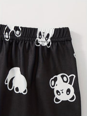 Panda Print Pajama Set Top & Shorts & Pants Women's Sleepwear & Loungewear