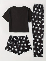 Panda Print Pajama Set Top & Shorts & Pants Women's Sleepwear & Loungewear