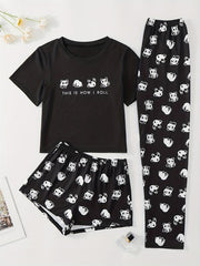 Panda Print Pajama Set Top & Shorts & Pants Women's Sleepwear & Loungewear