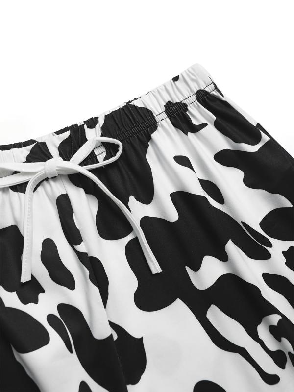 Cow Print Pajama Set Short Sleeve Top & Shorts Women's Sleepwear