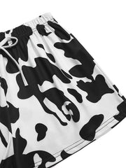 Cow Print Pajama Set Short Sleeve Top & Shorts Women's Sleepwear