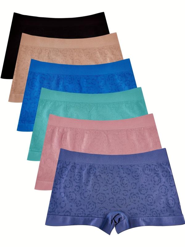 6pcs Jacquard Boyshort Panties Soft & Comfortable Seamless Panties