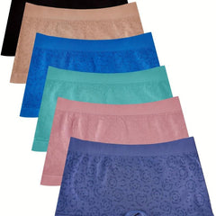 6pcs Jacquard Boyshort Panties Soft & Comfortable Seamless Panties