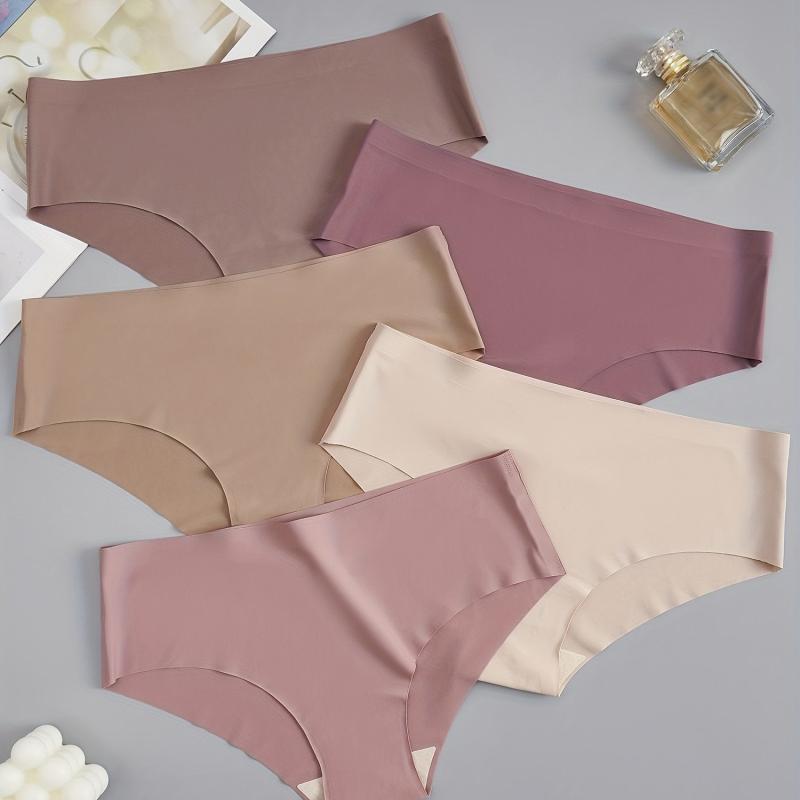 5pcs Seamless Solid Briefs Comfy & Stretchy Intimates Panties